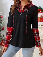 Load image into Gallery viewer, Plaid Quarter Zip Hooded T-Shirt