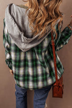 Load image into Gallery viewer, Drawstring Pocketed Plaid Hooded Jacket