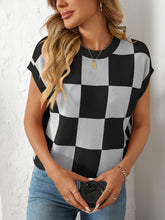 Load image into Gallery viewer, Mandy Checkered Round Neck Cap Sleeve Knit Top