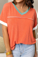 Load image into Gallery viewer, Color Block V-Neck Short Sleeve T-Shirt