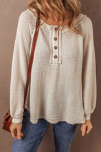 Load image into Gallery viewer, Waffle-Knit Half Button Round Neck Long Sleeve Top