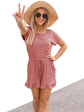 Load image into Gallery viewer, Ruffled Boat Neck Short Sleeve Romper