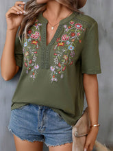 Load image into Gallery viewer, Embroidered Notched Short Sleeve T-Shirt