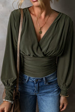 Load image into Gallery viewer, Ruched Surplice Long Sleeve Bodysuit