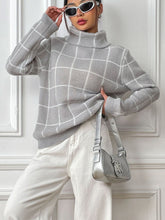 Load image into Gallery viewer, Plaid Turtleneck Long Sleeve Sweater