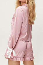 Load image into Gallery viewer, Basic Bae Tied Cuff Collared Neck Top and Frill Shorts Lounge Set