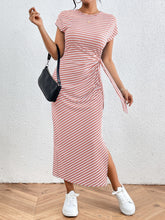 Load image into Gallery viewer, Tied Striped Round Neck Short Sleeve Tee Dress