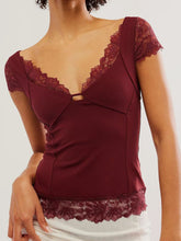 Load image into Gallery viewer, Lace Detail V-Neck Cap Sleeve Top