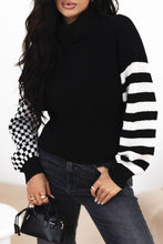 Load image into Gallery viewer, Striped & Checkered Turtleneck Dropped Shoulder Sweater
