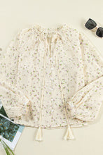 Load image into Gallery viewer, Frill Lace Detail Printed Tie Neck Long Sleeve Blouse