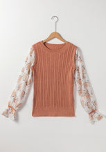 Load image into Gallery viewer, Cable Knit Round Neck Flounce Sleeve Sweater