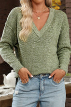 Load image into Gallery viewer, V-Neck Dropped Shoulder Long Sleeve Sweater