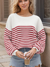 Load image into Gallery viewer, Striped Round Neck Long Sleeve Sweater