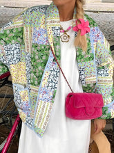 Load image into Gallery viewer, Printed Patchwork Open Front Cardigan with Pockets