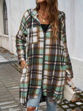 Load image into Gallery viewer, Plaid Zip Up Hooded Coat