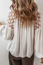 Load image into Gallery viewer, Lace Detail Tie Neck Long Sleeve Blouse