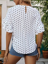 Load image into Gallery viewer, Slit Polka Dot Round Neck Half Sleeve Blouse