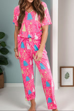 Load image into Gallery viewer, Printed V-Neck Short Sleeve Top and Pants Lounge Set