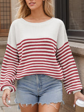 Load image into Gallery viewer, Striped Round Neck Long Sleeve Sweater