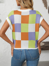 Load image into Gallery viewer, Mandy Checkered Round Neck Cap Sleeve Knit Top
