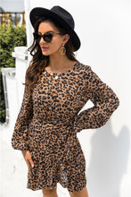 Load image into Gallery viewer, Animal Print Round Neck Balloon Sleeve Mini Dress