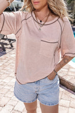 Load image into Gallery viewer, Contrast Stitching Round Neck Short Sleeve T-Shirt