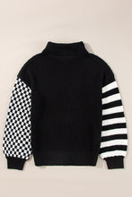 Load image into Gallery viewer, Striped & Checkered Turtleneck Dropped Shoulder Sweater
