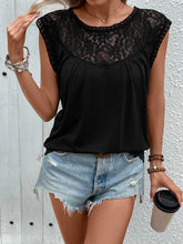 Load image into Gallery viewer, Lace Round Neck Cap Sleeve T-Shirt