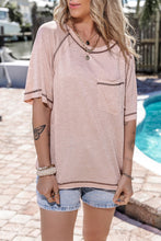 Load image into Gallery viewer, Contrast Stitching Round Neck Short Sleeve T-Shirt