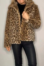 Load image into Gallery viewer, Full Size Leopard Furry Collared Neck Long Sleeve Coat
