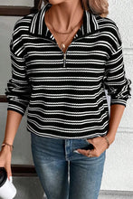 Load image into Gallery viewer, Striped Half Zip Long Sleeve Top