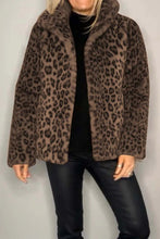 Load image into Gallery viewer, Full Size Leopard Furry Collared Neck Long Sleeve Coat