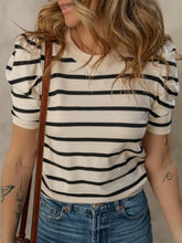 Load image into Gallery viewer, Striped Round Neck Puff Sleeve Knit Top