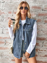 Load image into Gallery viewer, Raw Hem Sleeveless Button Up Denim Jacket