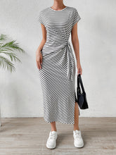 Load image into Gallery viewer, Tied Striped Round Neck Short Sleeve Tee Dress