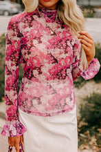 Load image into Gallery viewer, Floral Turtleneck Flounce Sleeve Blouse