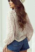 Load image into Gallery viewer, Frill Lace Detail Printed Tie Neck Long Sleeve Blouse