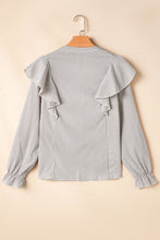 Load image into Gallery viewer, Ruffled Plaid Notched Flounce Sleeve Shirt