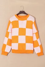 Load image into Gallery viewer, Checkered Exposed Seam Drooped Shoulder Sweater