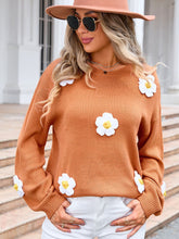 Load image into Gallery viewer, Flower Round Neck Long Sleeve Sweater