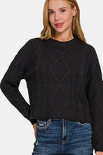 Load image into Gallery viewer, Zenana Cropped High Low Cable Sweater with Side Slits