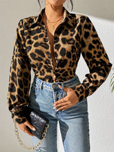 Load image into Gallery viewer, Leopard Collared Neck Long Sleeve Shirt