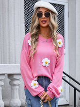 Load image into Gallery viewer, Flower Round Neck Long Sleeve Sweater