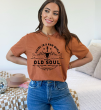 Load image into Gallery viewer, Living in the New World with an Old Soul Tee, Hoodie, Sweatshirt