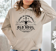 Load image into Gallery viewer, Living in the New World with an Old Soul Tee, Hoodie, Sweatshirt