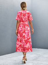 Load image into Gallery viewer, Floral Print High Slit Surplice Neck Tie Waist Midi Dress
