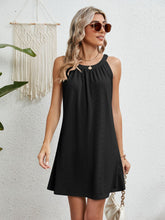 Load image into Gallery viewer, Eyelet Grecian Neck Mini Dress