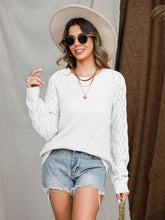 Load image into Gallery viewer, Openwork Round Neck Raglan Sleeve Sweater