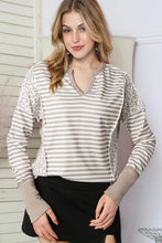 Load image into Gallery viewer, Exposed Seam Striped Notched Blouse