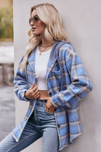 Load image into Gallery viewer, Plaid Dropped Shoulder Hooded Longline Jacket